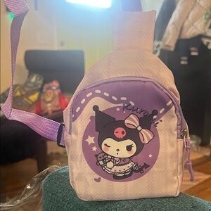 Kids Mini Kuromi crossbody w/ Hello Kitty bag charm & lanyard